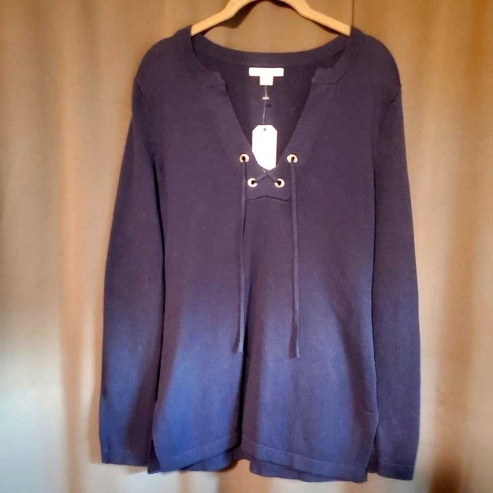 NWT NAUTICA NAVY LACE UP LIGHT SWEATER SIZE XS